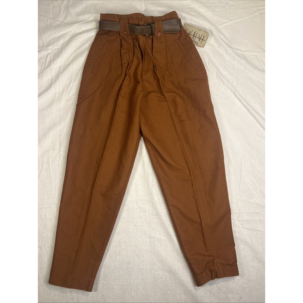 NWT VTG New Avenue High Waisted Pleated Caramel Wide-leg Dress Pants Belt Sz 8P